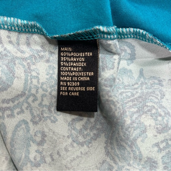 DG2 Diane Gilman Women Large Teal Blue Crew Neck Flowy Paisley Long Sleeve Top - Picture 6 of 8